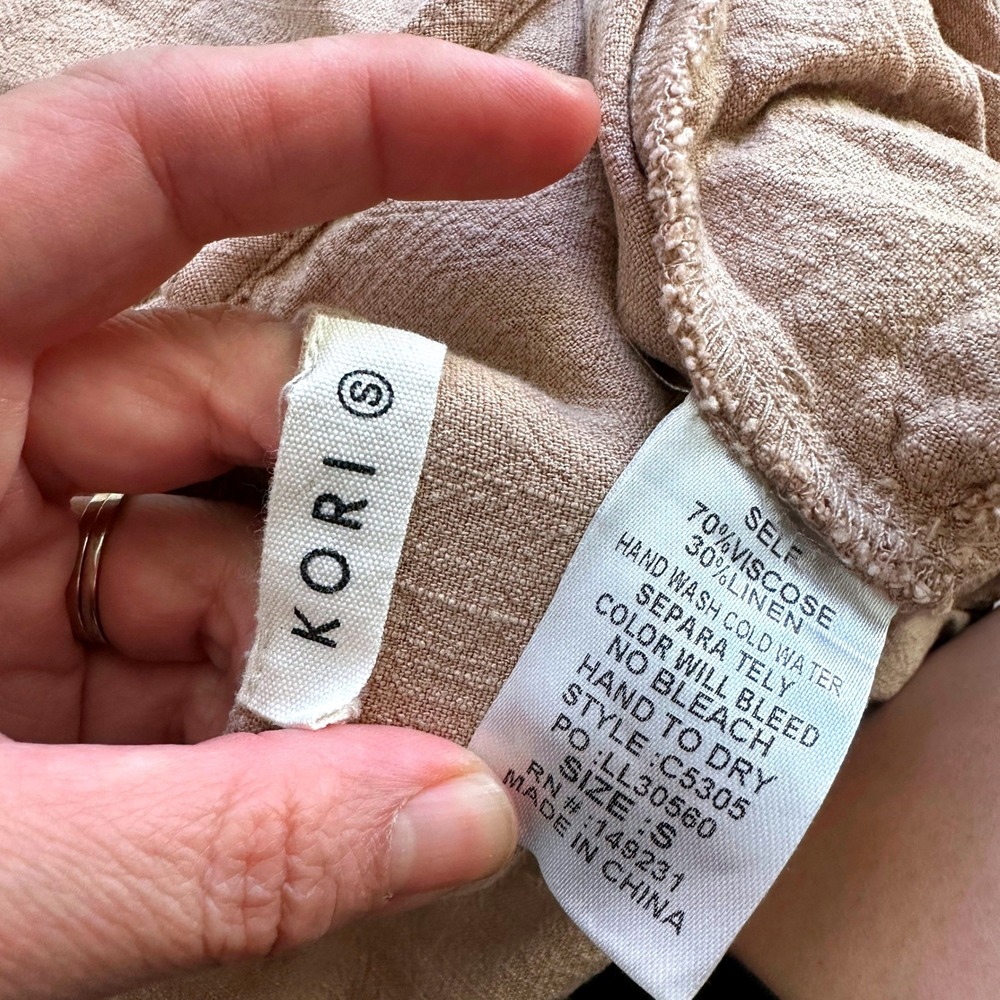 Kori Tan Linen Wide Leg Overalls Jumpsuit Chore Granola Baggy Boho Coastal S - Picture 6 of 9